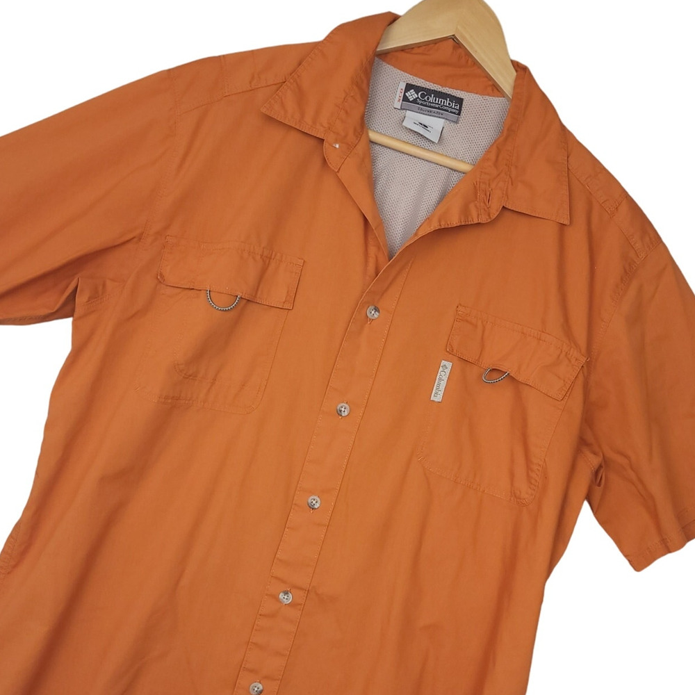 Vintage Columbia XCO Men’s Vented Fishing Shirt Sz Large Orange Button-Up EUC